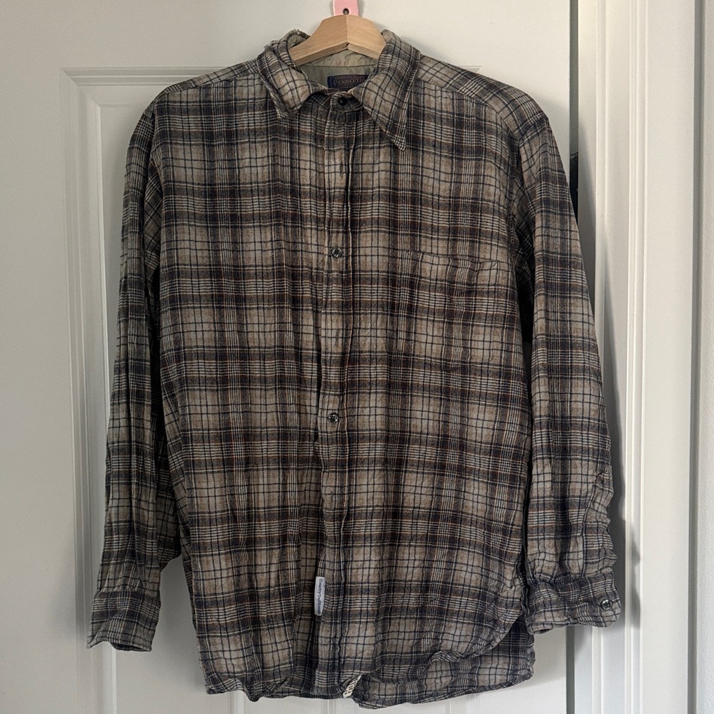Pendleton Grey Brown Plaid Casual Button Down Shi… - image 1